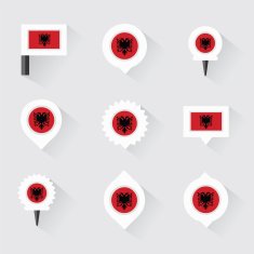albania flag and pins for infographic map design