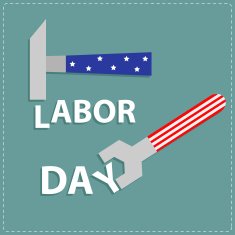 Happy labor day Wrench key and hammer with star stip