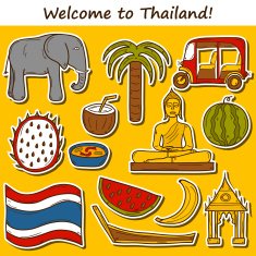Set of cartoon stickers in hand drawn style on Thailand N2