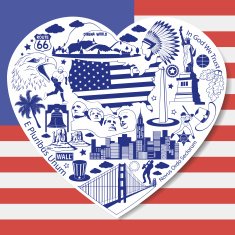USA Love Isolated set with american vector icons and symbols