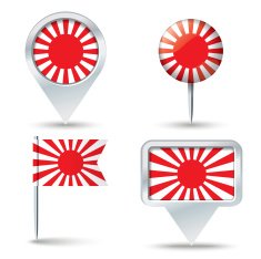 Map pins with Japanese War flag