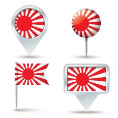 Map pins with Japanese Naval flag