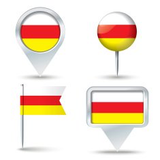 Map pins with flag of South Ossetia