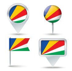 Map pins with flag of Seychelles