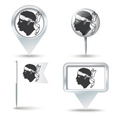 Map pins with flag of Corsica