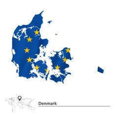 Map of Denmark with European Union flag