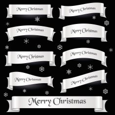 white merry christmas curved ribbon banners eps10