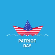 Patriot Day Paper boat Dash line Blue background Flat