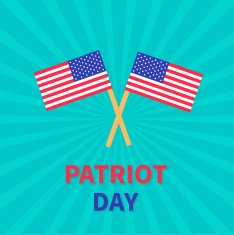 Two flags Patriot day Card Sunburst background Flat design