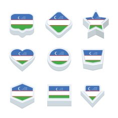 uzbekistan flags icons and button set nine styles