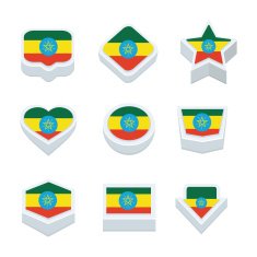 ethiopia flags icons and button set nine styles