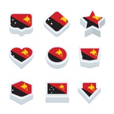 Papua New Guinea flags icons and button set nine styles