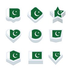 pakistan flags icons and button set nine styles