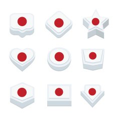 japan flags icons and button set nine styles