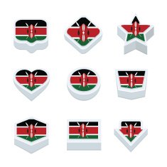 Kenya flags icons and button set nine styles