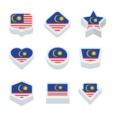 Malaysia flags icons and button set nine styles