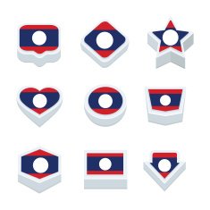 laos flags icons and button set nine styles