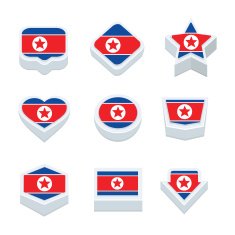 korea north flags icons and button set nine styles