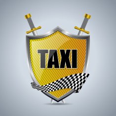 Taxi shield badge with checkered ribbon and swords