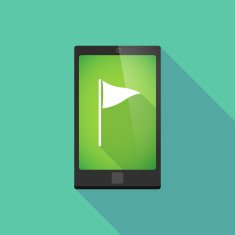 Long shadow phone icon with a golf flag