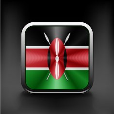 Kenya Flag square glossy button national white icon country