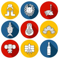 Set of hand drawn objects on Russia theme balalaika vodka