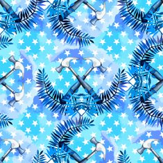 Watercolor Labor day pattern with hammers and flowers