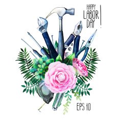 Watercolor Labor day design with tools