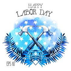 Watercolor Labor day design with crossed hammers