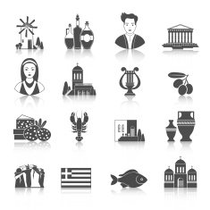 Greece Landmarks and cultural features icons design set N2