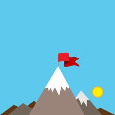 Mountain Peak with Red Flag