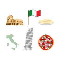 Set icons symbols of Italy Flag and map Colosseum