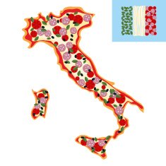 Pizza in shape of a map Italy Ingredients sausage