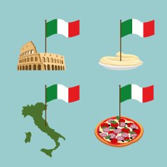 Set icon Italy Flag and map pasta pizza