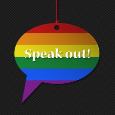 Gay flagged speech bubble with text free image download