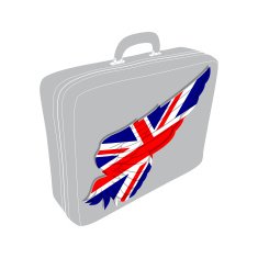 Vector traveler's suitcase with the Unites Kingdom flag sticker