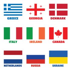 Set of square national flags with title