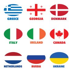 Set of round national flags with title
