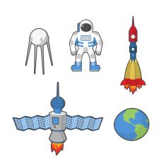 Astronaut and Earth space icon set Vector illustration