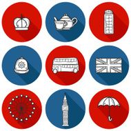 Set of cute hand drawn cartoon objects on London theme