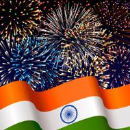 Illustration with indian flag and fireworks