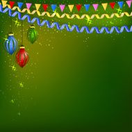 Green festive background with serpentine Christmas toys