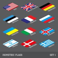 Set of 12 flat isometric vector flags