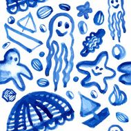 Handmade watercolor blue sea pattern
