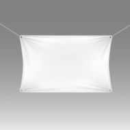 White Blank Empty Horizontal Rectangular Banner with Corners Ropes