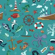 Colored Nautical or marine themed seamless pattern