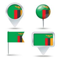 Map pins with flag of Zambia