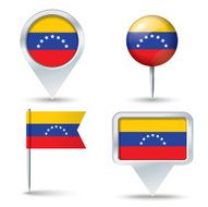 Map pins with flag of Venezuela