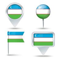 Map pins with flag of Uzbekistan