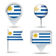 Map pins with flag of Uruguay